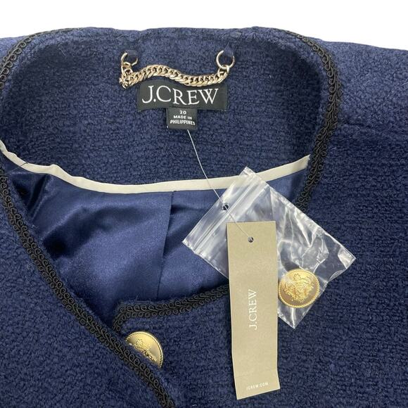 J. Crew Tweed Wool Blend Bomber Lady Jacket Navy Gold Button Size 20 - Picture 12 of 12